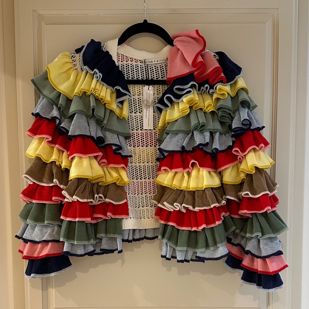 Alice + Olivia Colorful Ruffled Cardigan